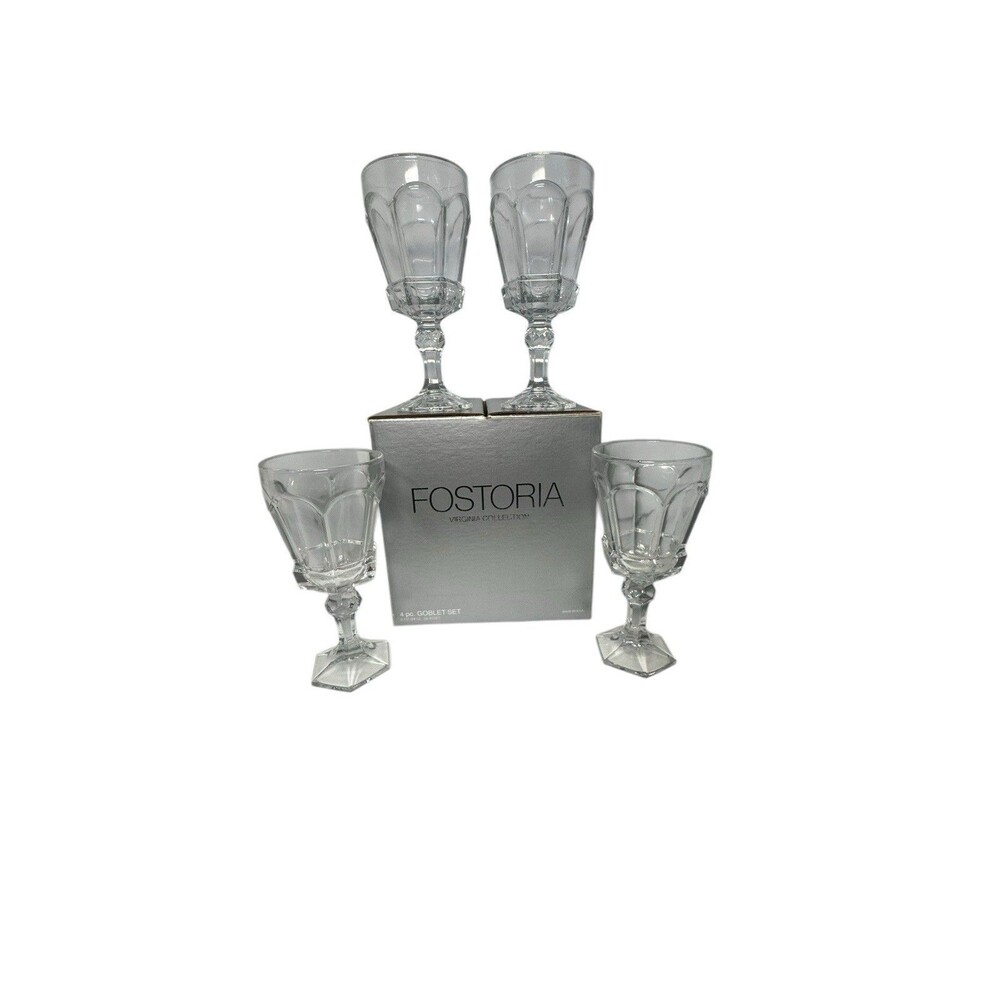 Fostoria Virginia Clear 4 Crystal Wine Goblets 6" In Box 5 oz- Fast Shipping